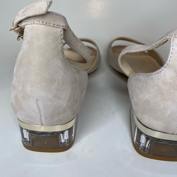 Nude beige leather block sandals. - Picture 4 of 11